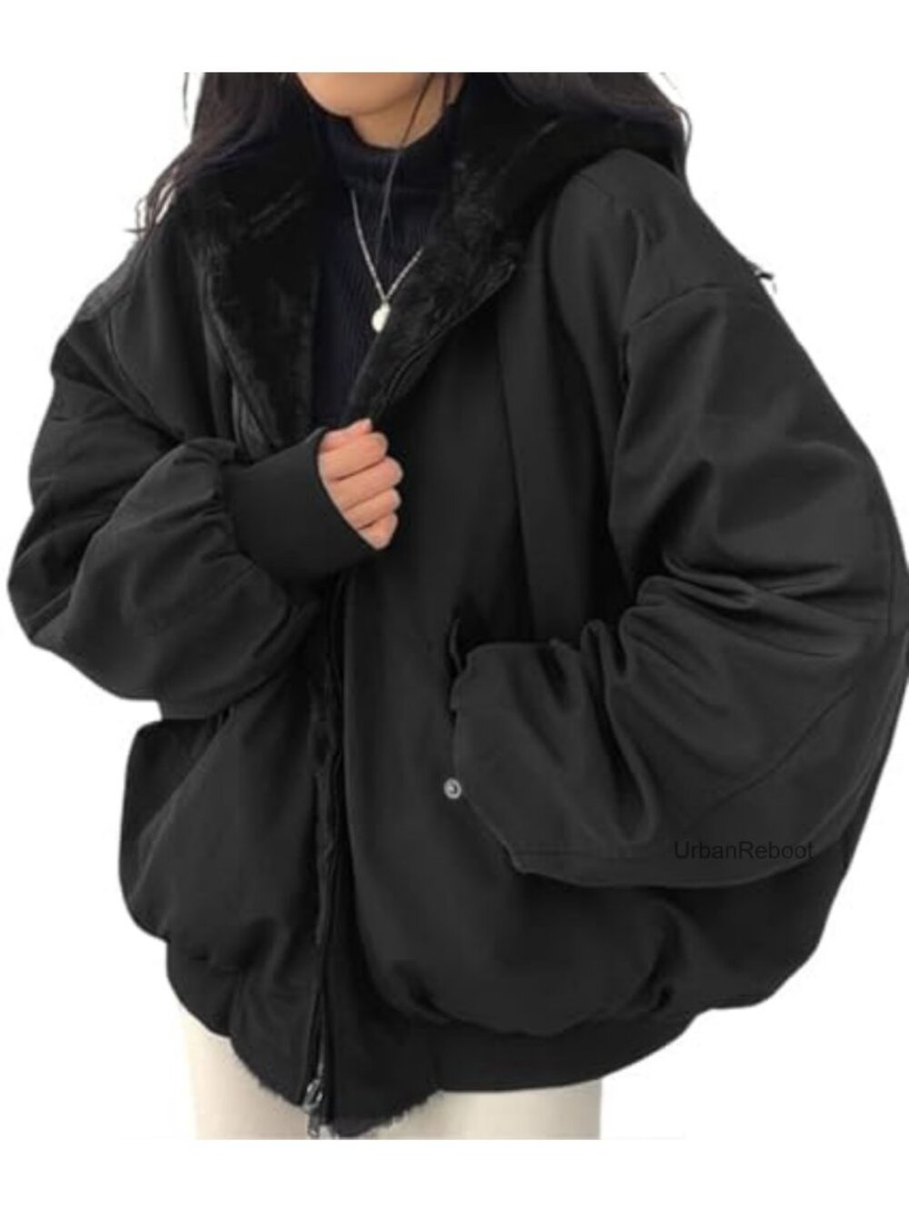 Women's Reversible Hooded Fleece-Lined Winter Coat Zip Up Jacket